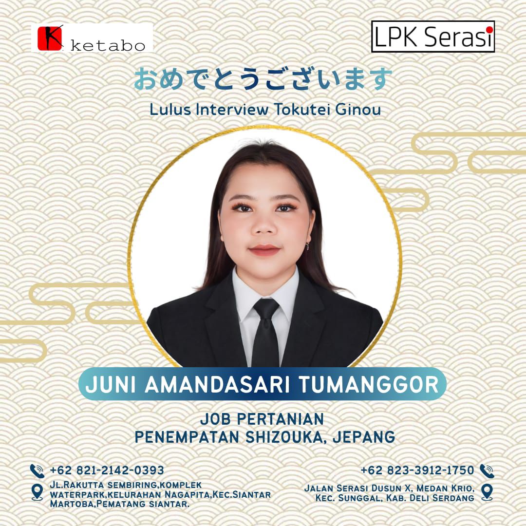 Poster Lolos Interview JUNI AMANDASARI TUMANGGOR - LPK Serasi
